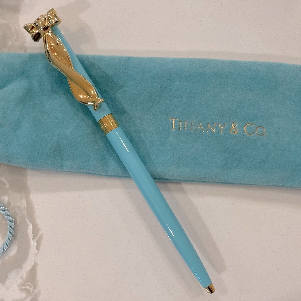 Rare Vintage Tiffany & Co. Pen - Gold Bow + Robins Egg Blue Lacquer